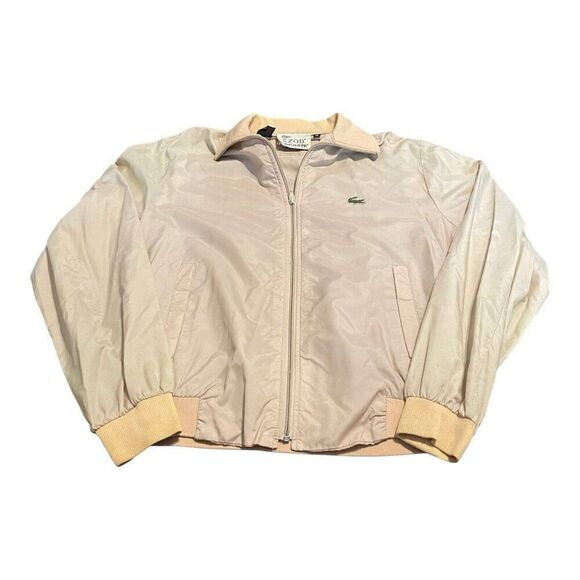 Izod Bomber Jacket Tan Cream Vintage Lacoste Mens Medium Beige Retro Mr Rogers